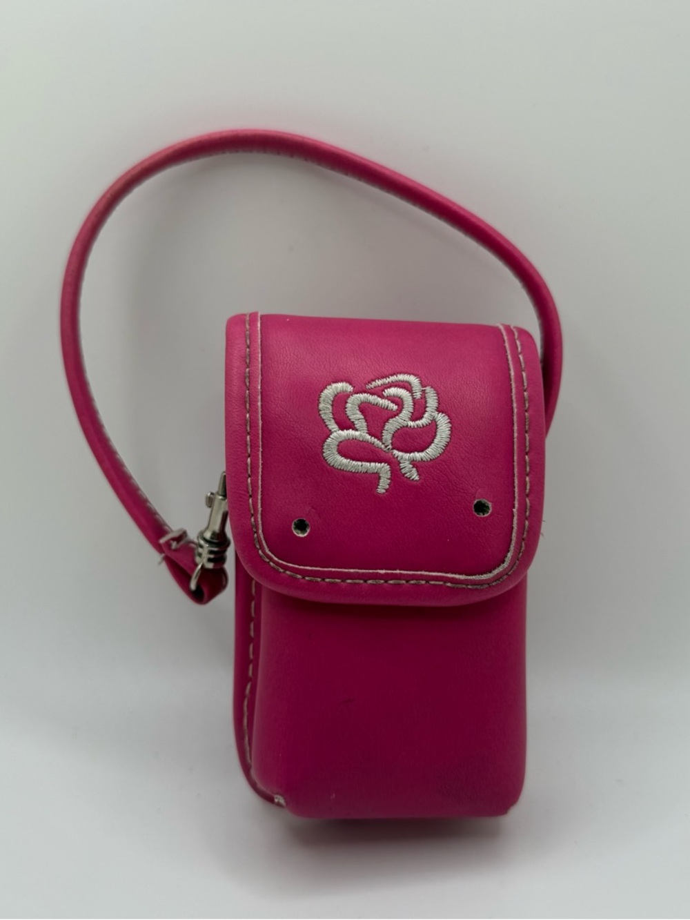Hot Pink Wristlet Pouch with Embroidered Rose y2k 90s fashion style Barbie